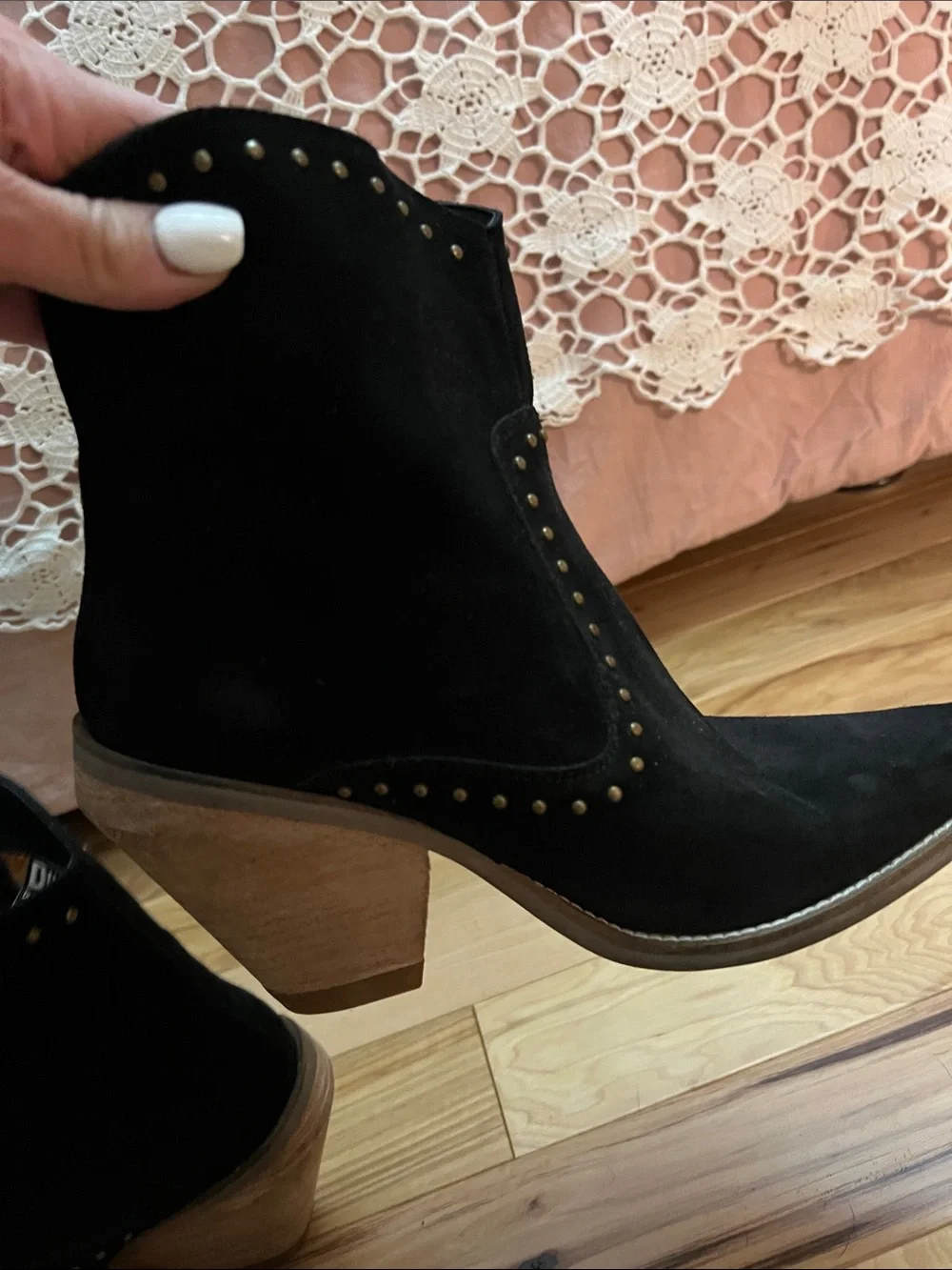 Dingo  Black Suede Western Ankle Boots with Stud Accents